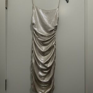 Gold Scrunched Macys Dress